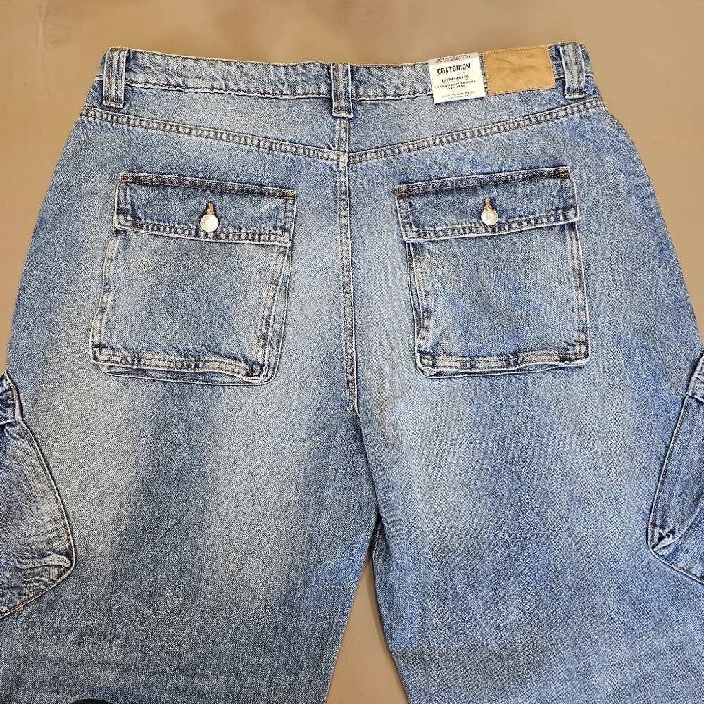 Super Baggy Cargo Denim Jeans By Cotton On Sz 14 - Picture 14 of 16